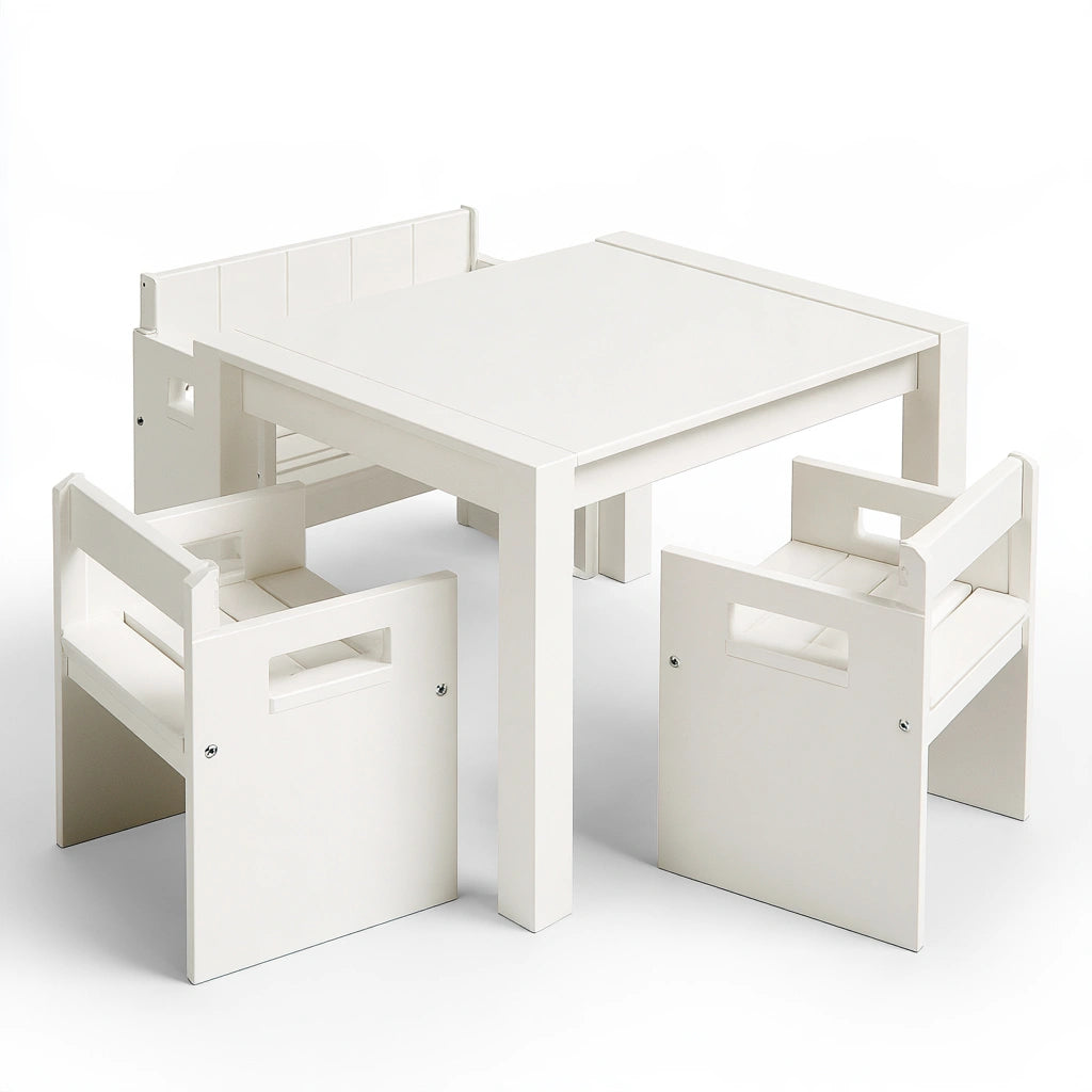 Set tavolo e sedie per bambini in legno, colore bianco