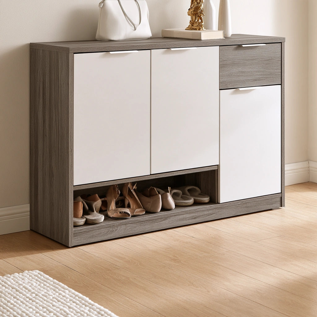 Scarpiera in legno, colore grigio