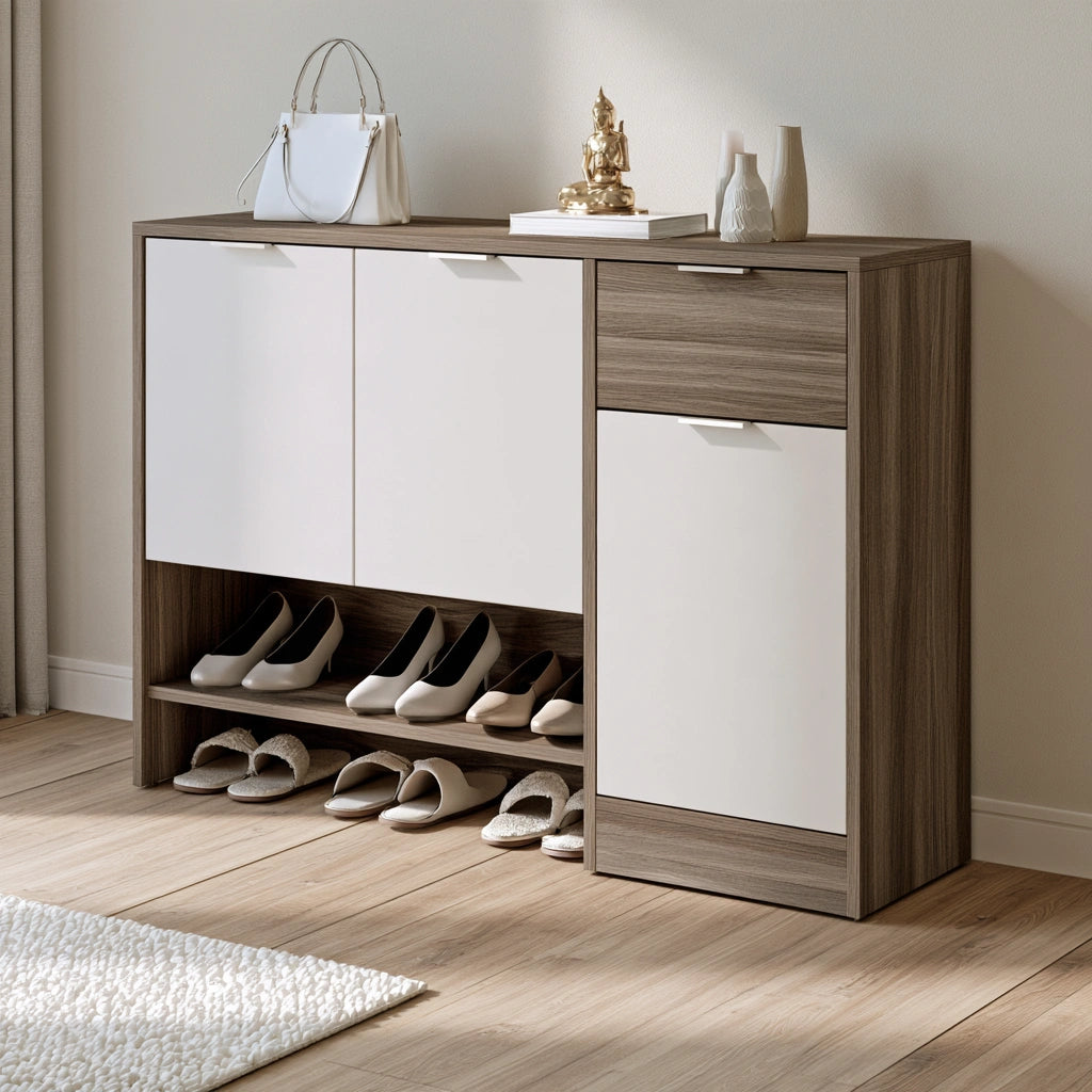 Scarpiera in legno, colore grigio