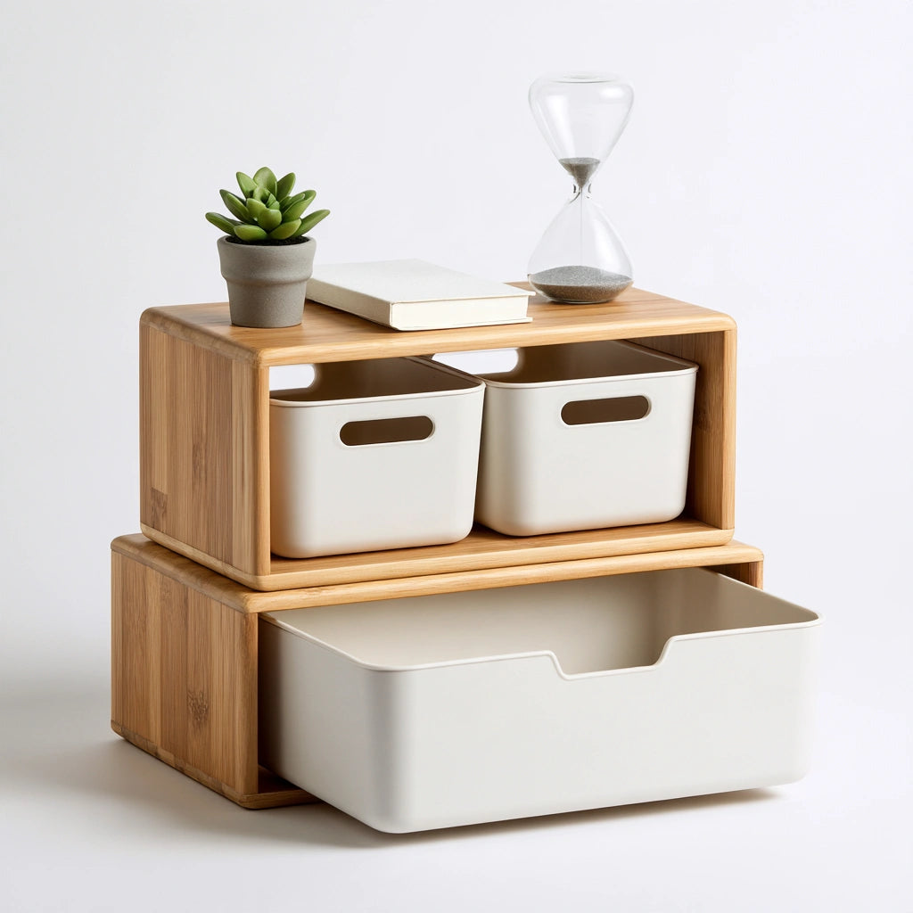 Organizer modulare in legno, colore legno naturale